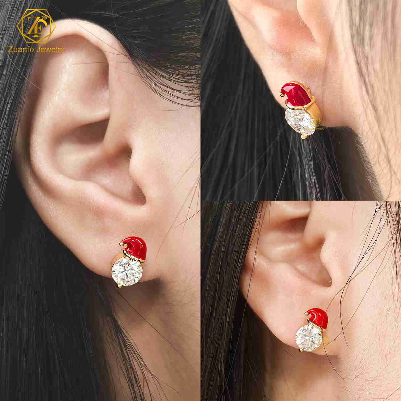 Luxury 925 Silver D VVS1 Moissanite Diamond Stud Earrings New Design Christmas Hat and Tree Jewelry for Gift or Party