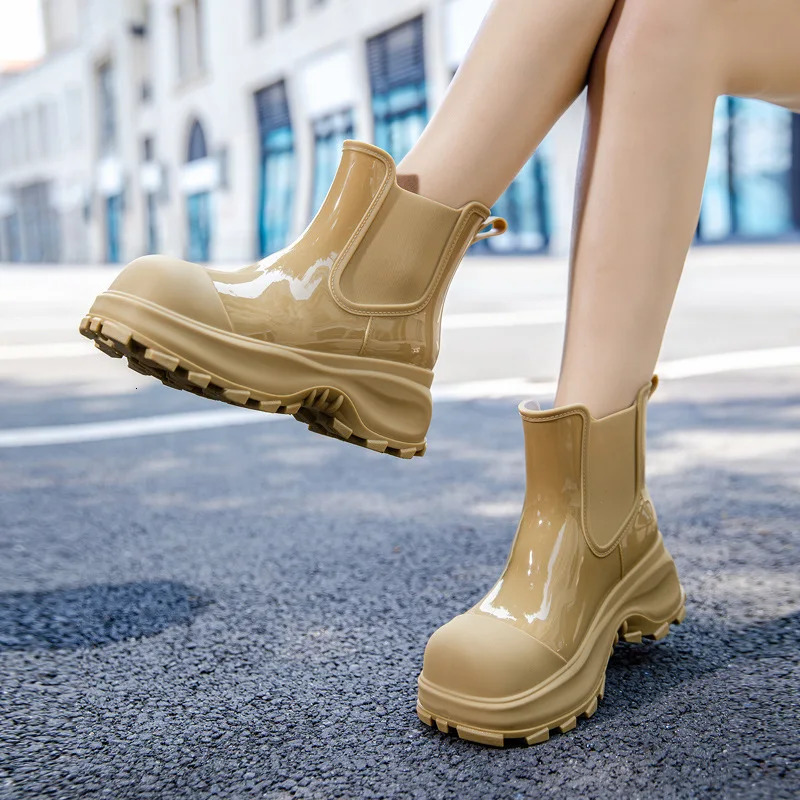 Strongshen fashionable womens rain boots waterproof Chelsea boots outdoor anti slip womens work boots high-quality platform EVA shoes 250213