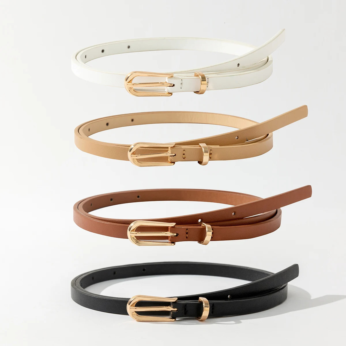 4pcs Women Classic PU Leather Belt Solid Color Simple Skinny Belt with Square Buckle for Jeans Pants 250214