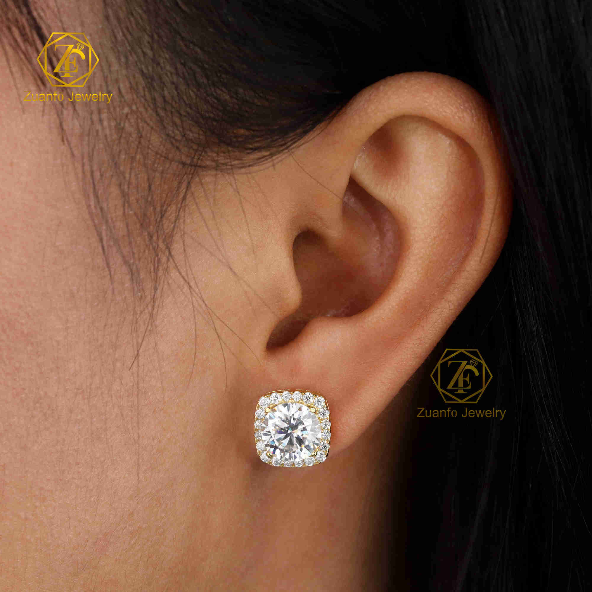 18k Gold Diamond Earrings IGI Certificated Round Square Halo Flower 14k Solid Gold Lab Grown Diamond Earrings