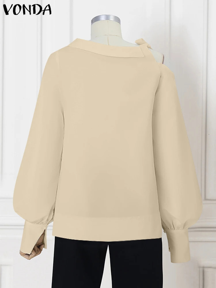 Pulse Size 5XL VONDA Women Blouses Casual Solid Long Sleeve Blouses American Style Off The Shoulder Tops Fashion Irregular Shirts 250210