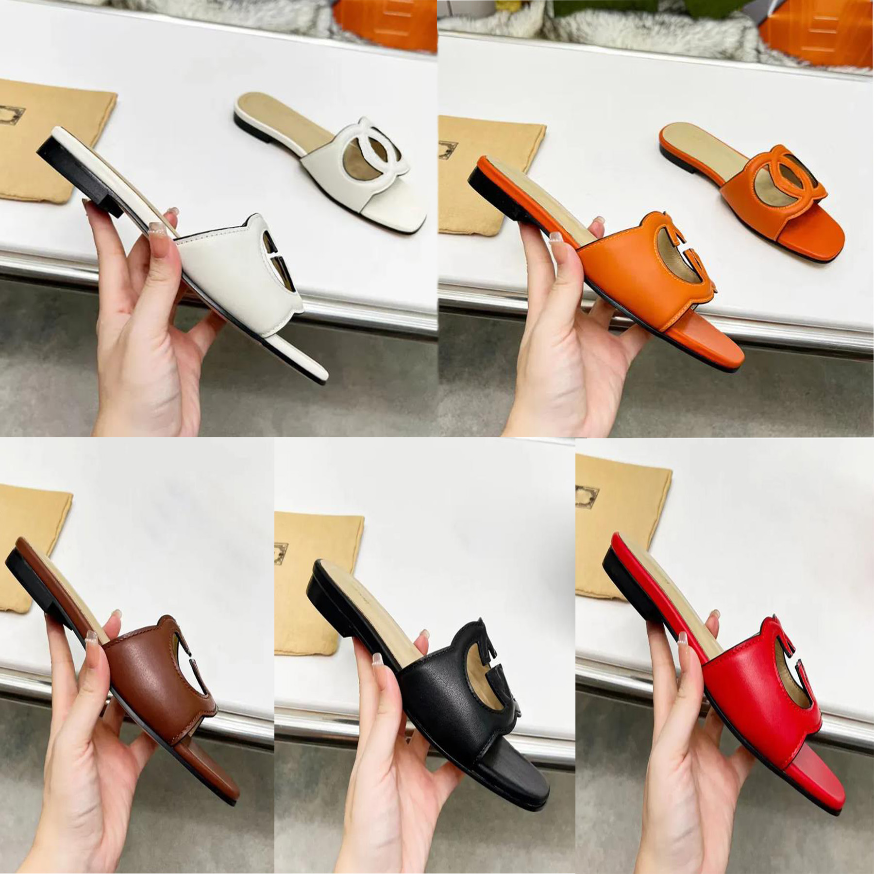 Designer slippers summer slipper slides Ladies Slippers Brand Designer Sandals Flat Heel Fashion Versatile Leather Casual Comfort Flip Flop slides with box 36-42