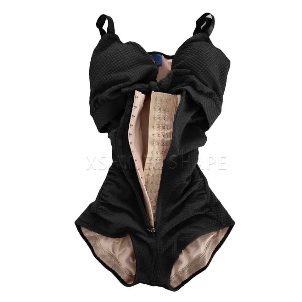 Body Hourglass Shaper Swimsuit Triangle Tummy Control Compression Shapewear Swimwear with Hook-eyes Butt Lifter UnderwearT250214