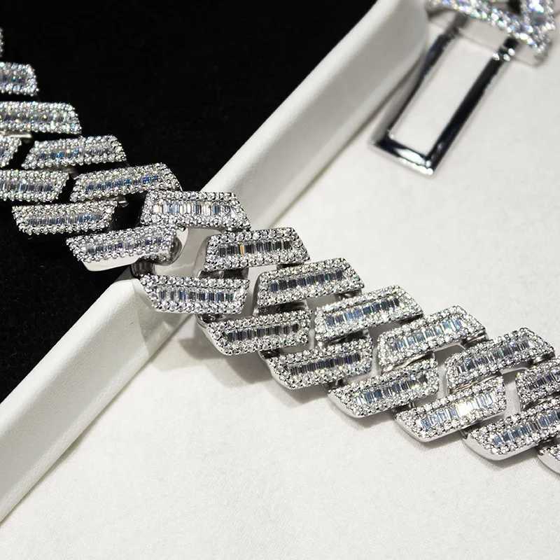 Hot Sale 15mm 20mm 925 Sterling Silver Hip Hop Ice Out Baguette VVS Moissanite Chain Cuban