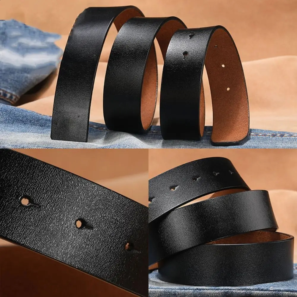 3.3/3.8cm Cowhide Leather Belt Body No Buckle for Smooth Automatic Pin Buckle Belt Strap Without Buckle Men Women 250213