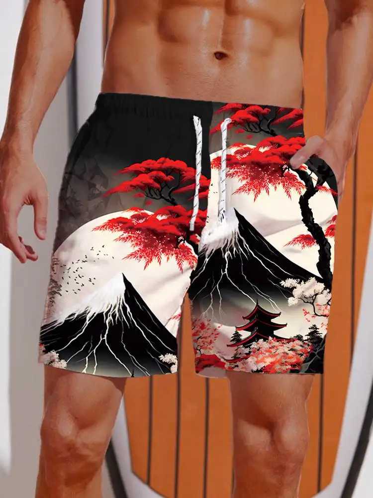 2024 Summer 3D Printed Ukiyo-E Fierce Dragon Printing Shorts Mens Board Shorts Swim Trunks Drawstring Breathable Short W250215