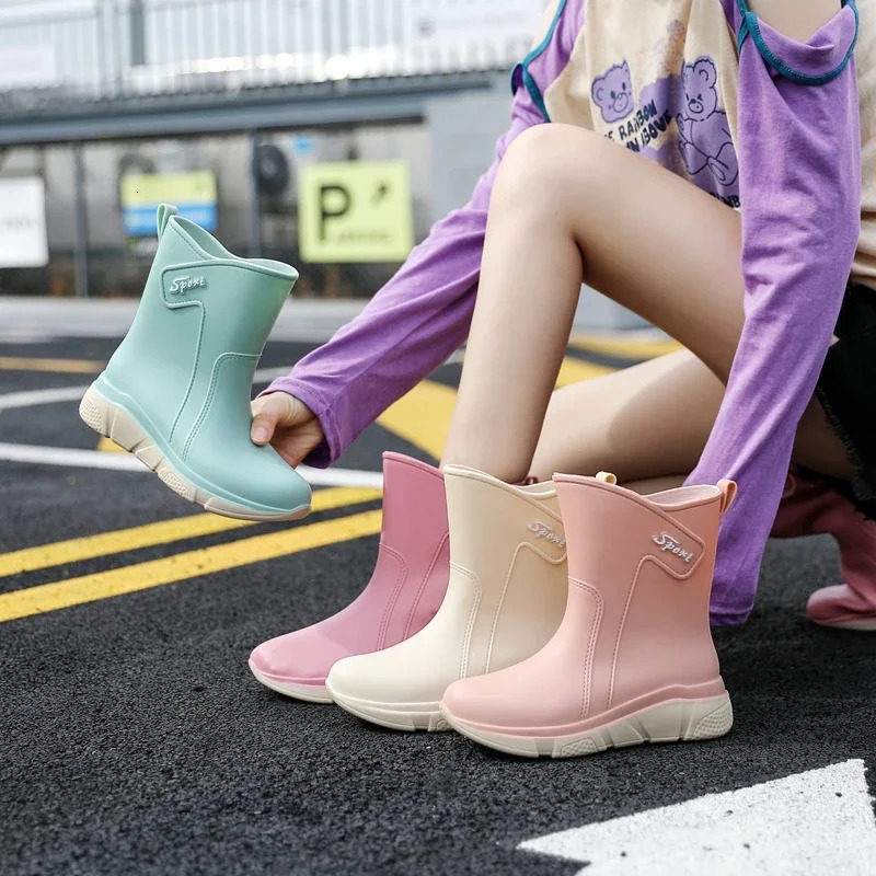 Womens mid calf rain boots adult work rubber shoes womens outdoor fishing anti slip all season rainy outdoor wear 250213