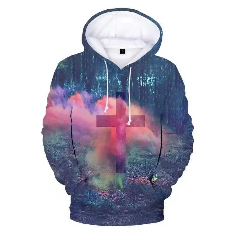 Christian Jesus Mens Hoodie 3D Printed Spring and Autumn Hoodie Casual Long Sleeve Street Sweatshirt Four Seasons Mens Hoodie W250215