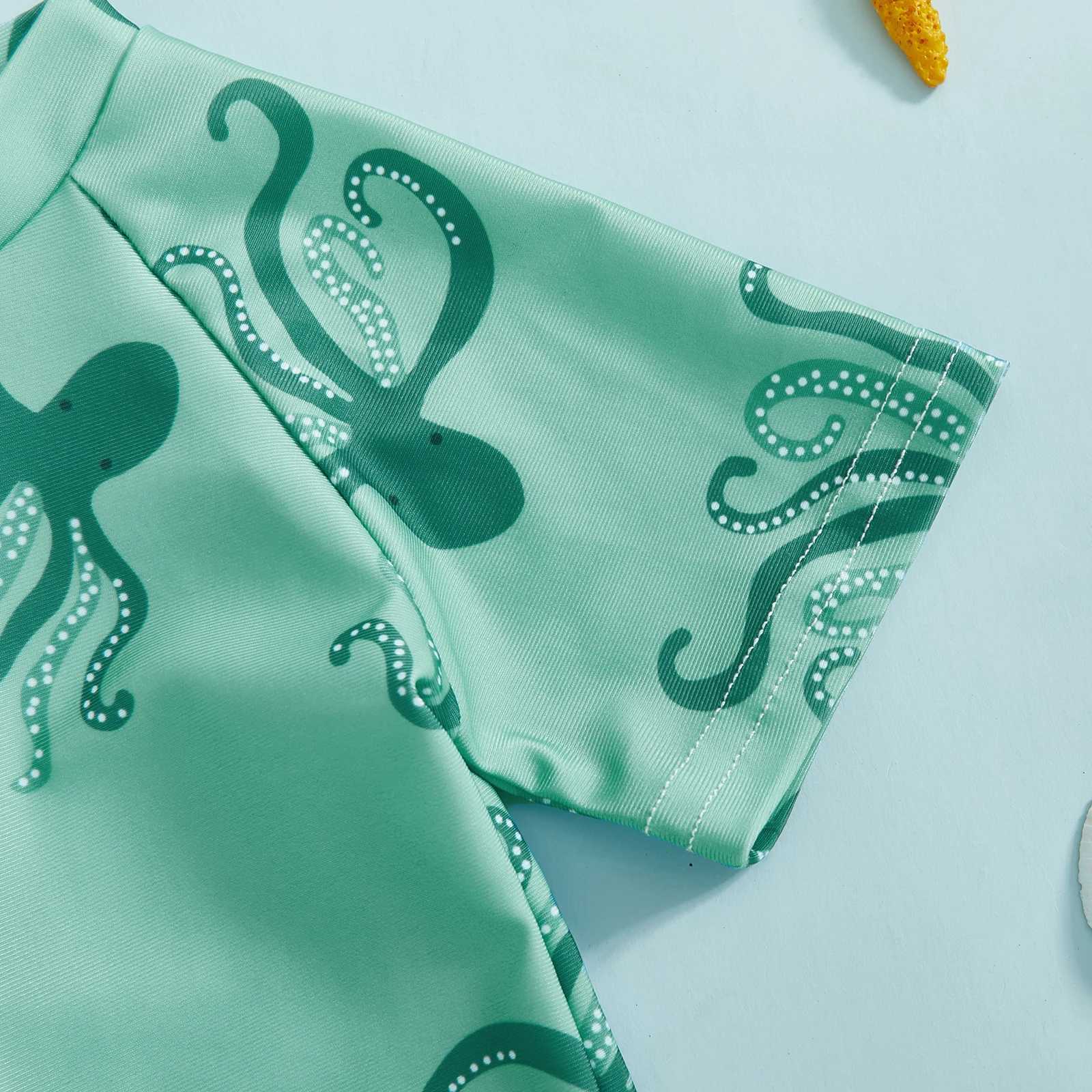 MISOWMNJOY Summer Children Boys Rash Guard Swimsuit Cute Octopus Print Zip Up Short Sleeve Baby Boys Swimwear Bathing SuitXJ250214