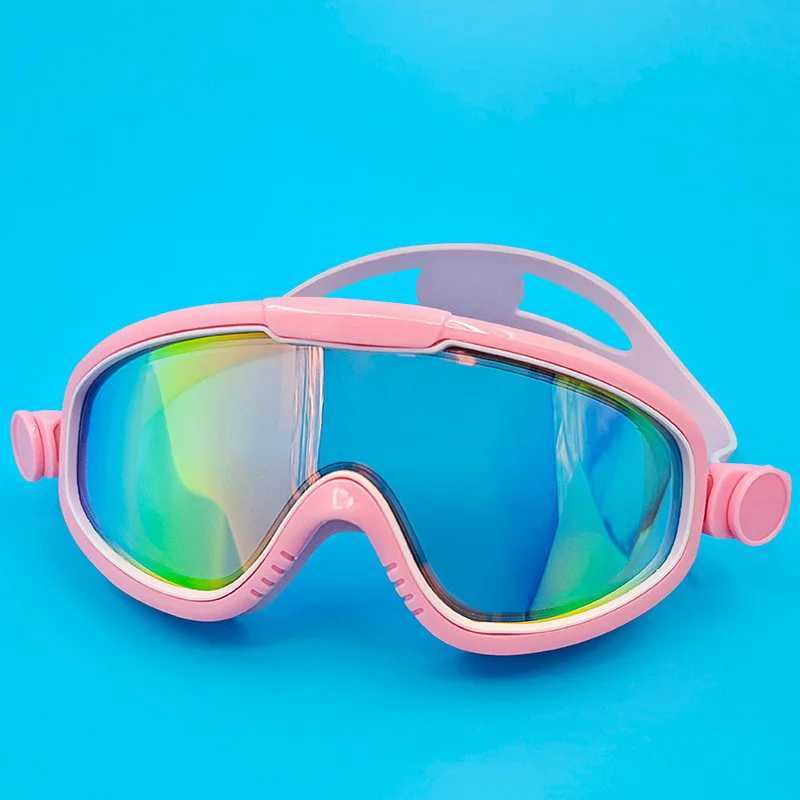 Hot selling childrens large frame swimming goggles for foreign trade waterproof anti fog flat light and colorful goggles Z250215