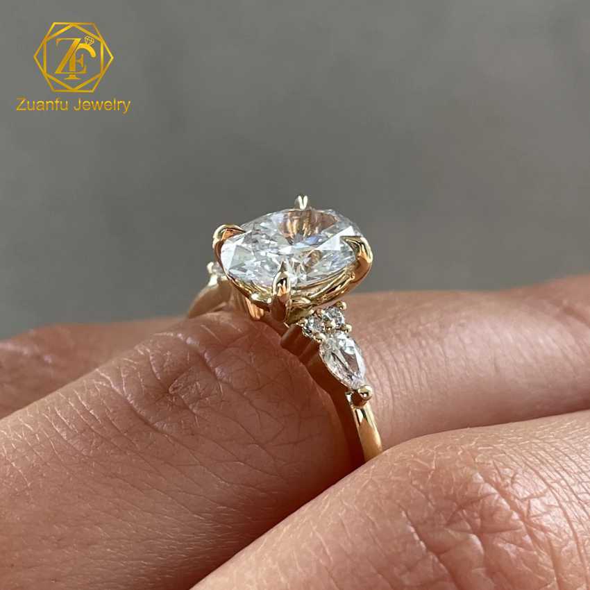 Fine Jewelry 14K Yellow Gold Oval Shape Cvd Diamond Ring 1.5CT 6x8mm Lab Created Diamond Ring for Women