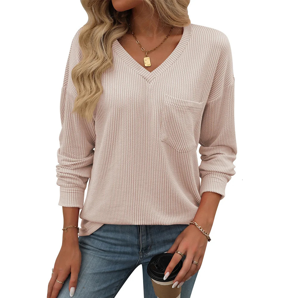 Womens Long Sleeve Tops Spring Autumn Knitted Pullovers Round Neck Striped Contrasting Sleeved Casual Sweater 250211