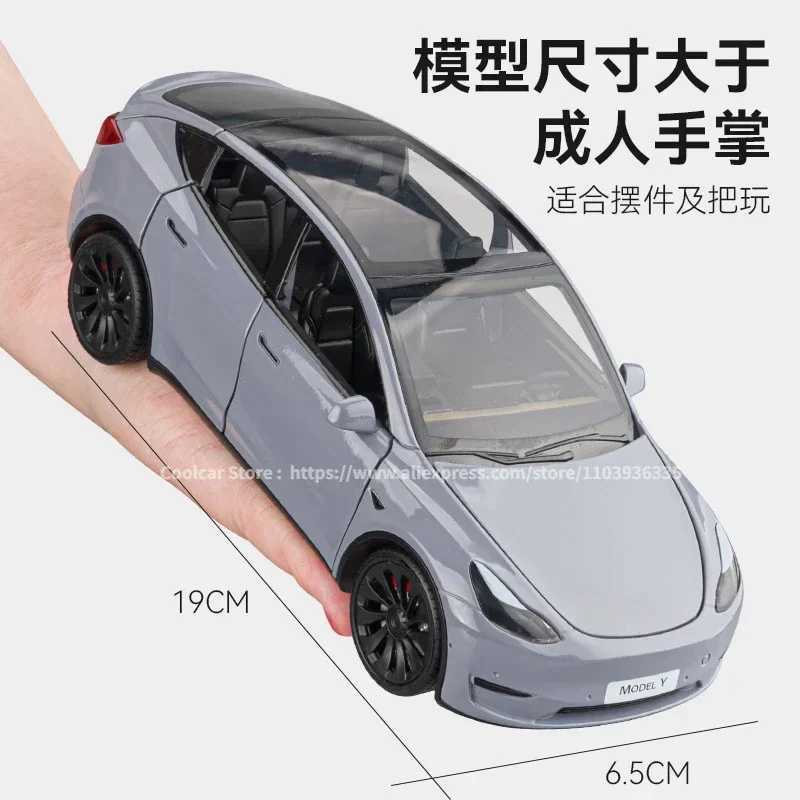 All 1 24 TESLA MODEL Y Model 3 With Charging Pile Alloy Diecast Metal Toy Car Model Sound and Light Childrens Collectibles GiftT250215