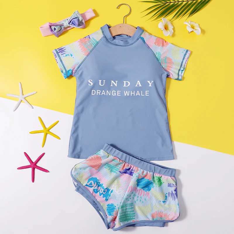 Girls Swimsuits Two Piece Boyshort Bikini Swimwear Teens Big Girl Swiming Costume Swim Suit Training Kids Rashguard Short SleeveXJ250214