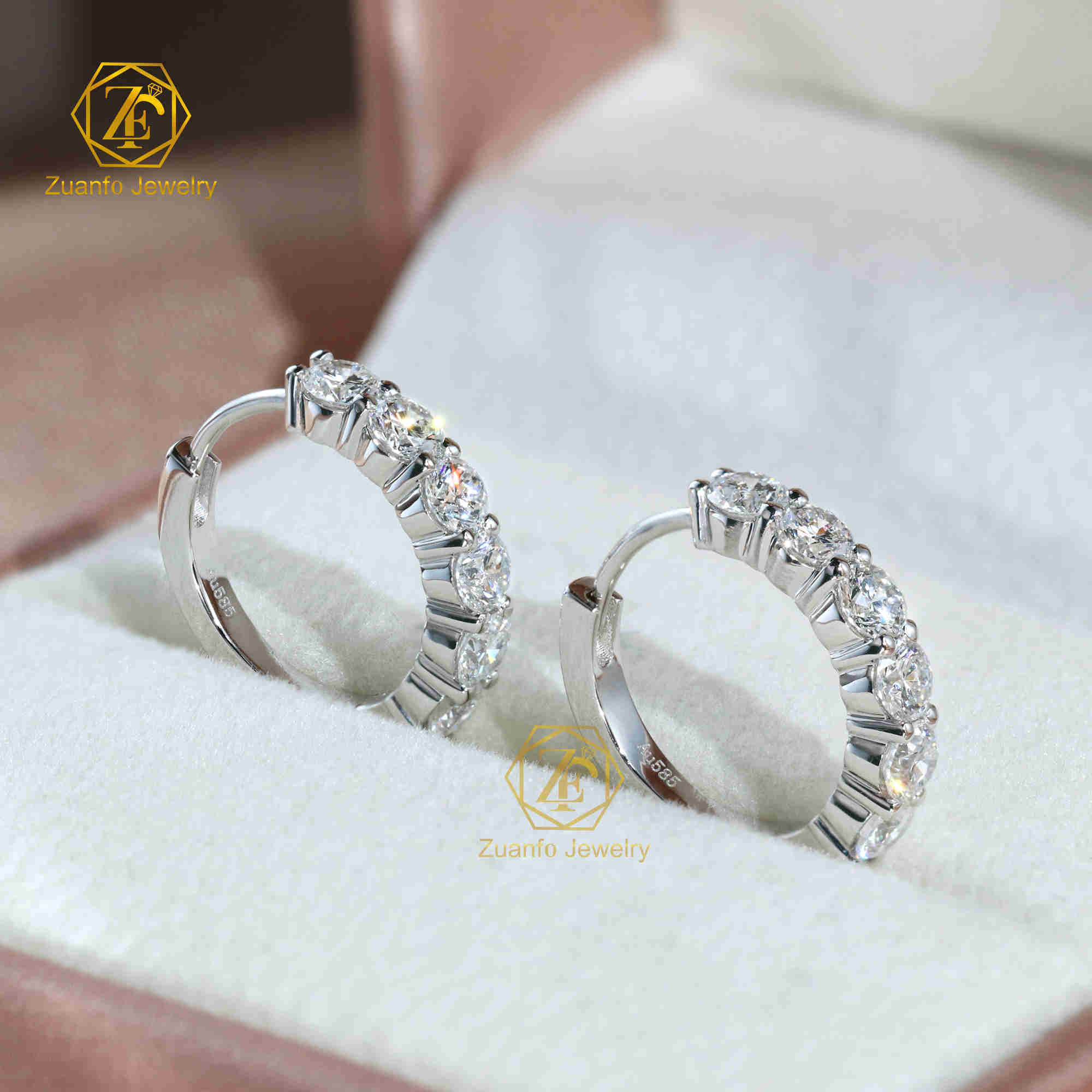 Real Gold Hoop Earrings Ear Rings Fashion 3mm Lab Grown Diamond Huggies Earring 14K Solid Gold Earrings