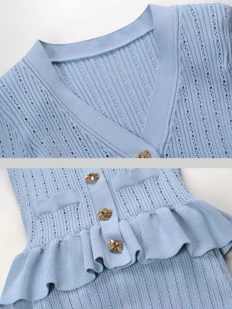 Elegant Knitted Skirt Sets Women Fashion Ruffle Sweater and Midi Outfits Autumn Winter Long Sleeve Slim Party Two Piece Set 250214