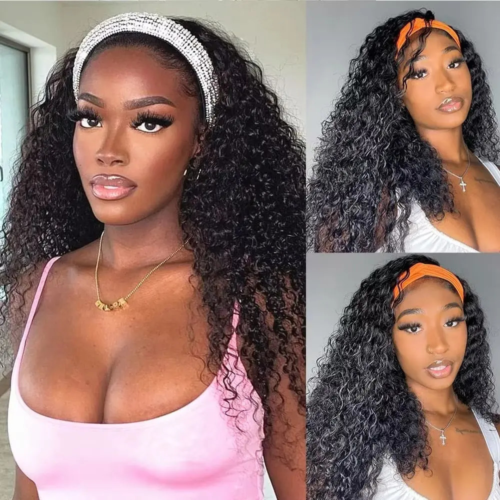 Brazilian Kinky Curly Headband Wigs Wear And Go Glueless Human Hair Wig Full Machine Made Short Bob Curly Wigs For Women 180% 250214 - view 7