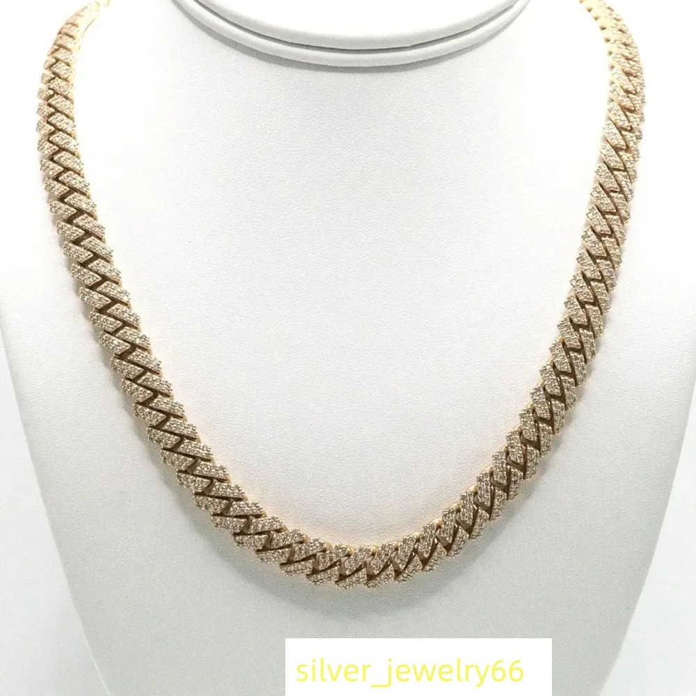 Pass Diamond Tester 925 sterling silver 2 rows Prong Setting Hip Hop Chain 8/10/12mm Cuban Chain Moissanite