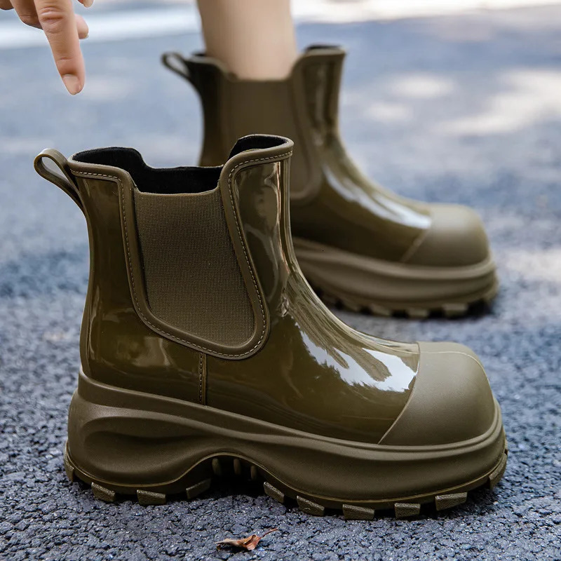 Strongshen fashionable womens rain boots waterproof Chelsea boots outdoor anti slip womens work boots high-quality platform EVA shoes 250213