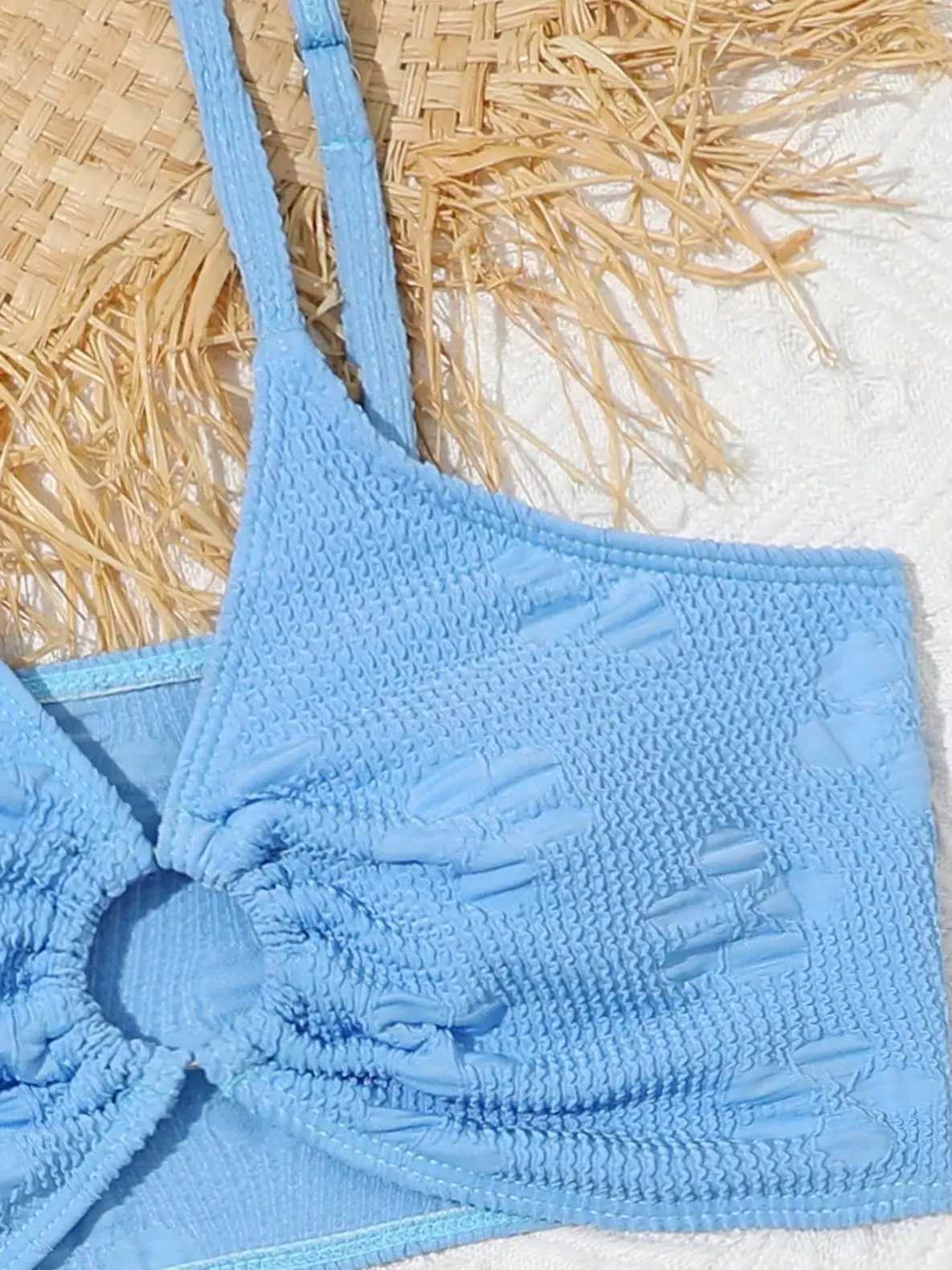 Ring Detail Bikini 2023 Girls Swimsuit High Waist Kids Swimwear Female Drstring Beach Skirt Children Swimming Swim SuitXJ250214