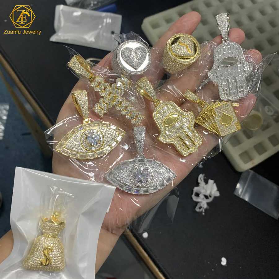 Wholesale Iced Out Gold-Plated VVS Moissanite Pendants - Evil Eye & Hamsa Hand Symbols in 925 Sterling Silver