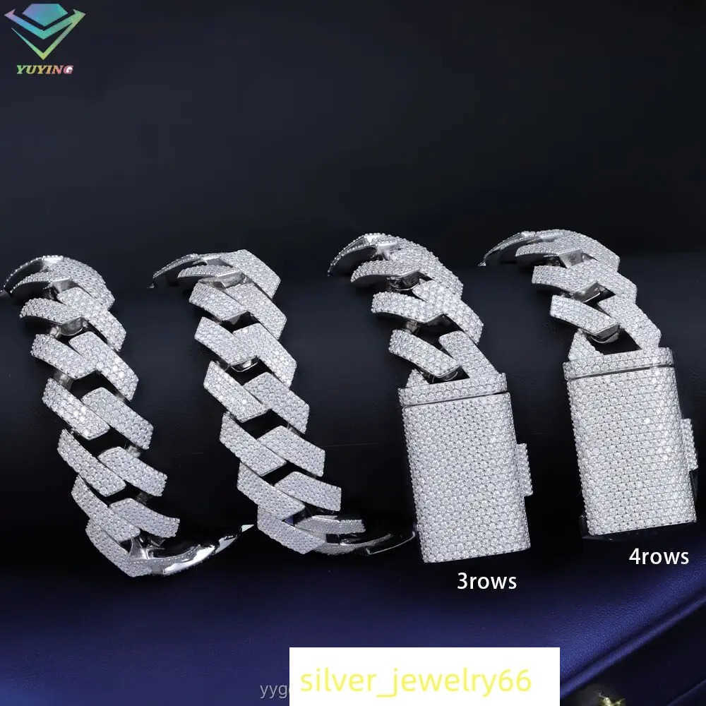 Fine jewelry 20mm wide necklace bracelet VVS diamond hip hop Cuban Link Chain GRA D Moissanite 925 sterling silver gold plate