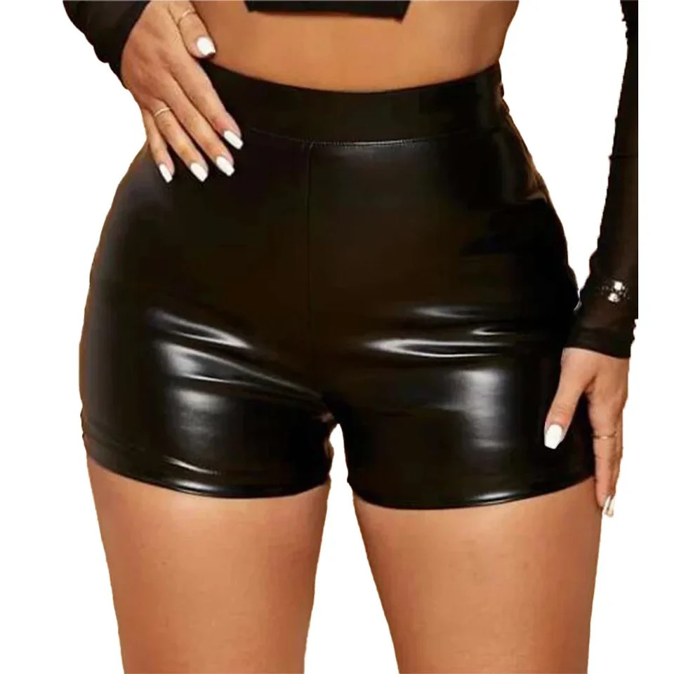 Sexy Women Shiny Faux Leather Shorts Tight Black Pants Seductive Nightclub Party Wear High Waist Mini Costumes 250213