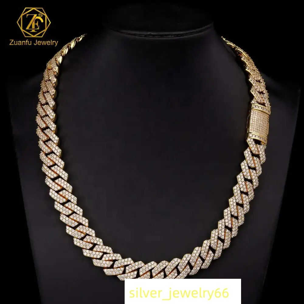 Ready to Ship 14mm 16mm 18mm 20mm Vvs Moissanite Big Hip Hop Mens Rapper Diamond Chain Necklace 2 Row Cuban Link Chain