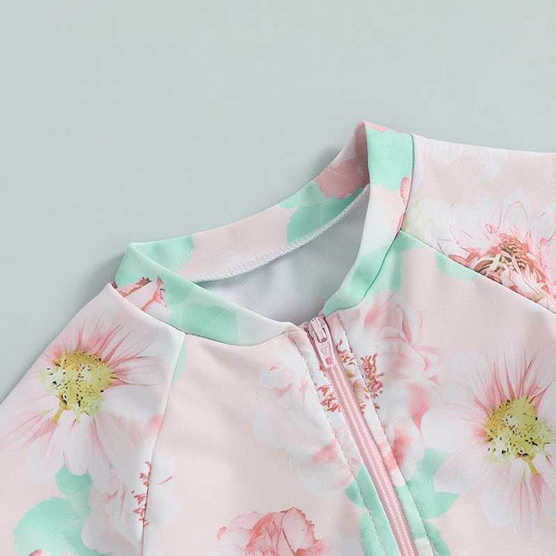 Toddler Girls Rash Guard Swimsuit Playsuits Short Sleeve Zipper Floral Print Baby Bathing Suit SwimwearXJ250214