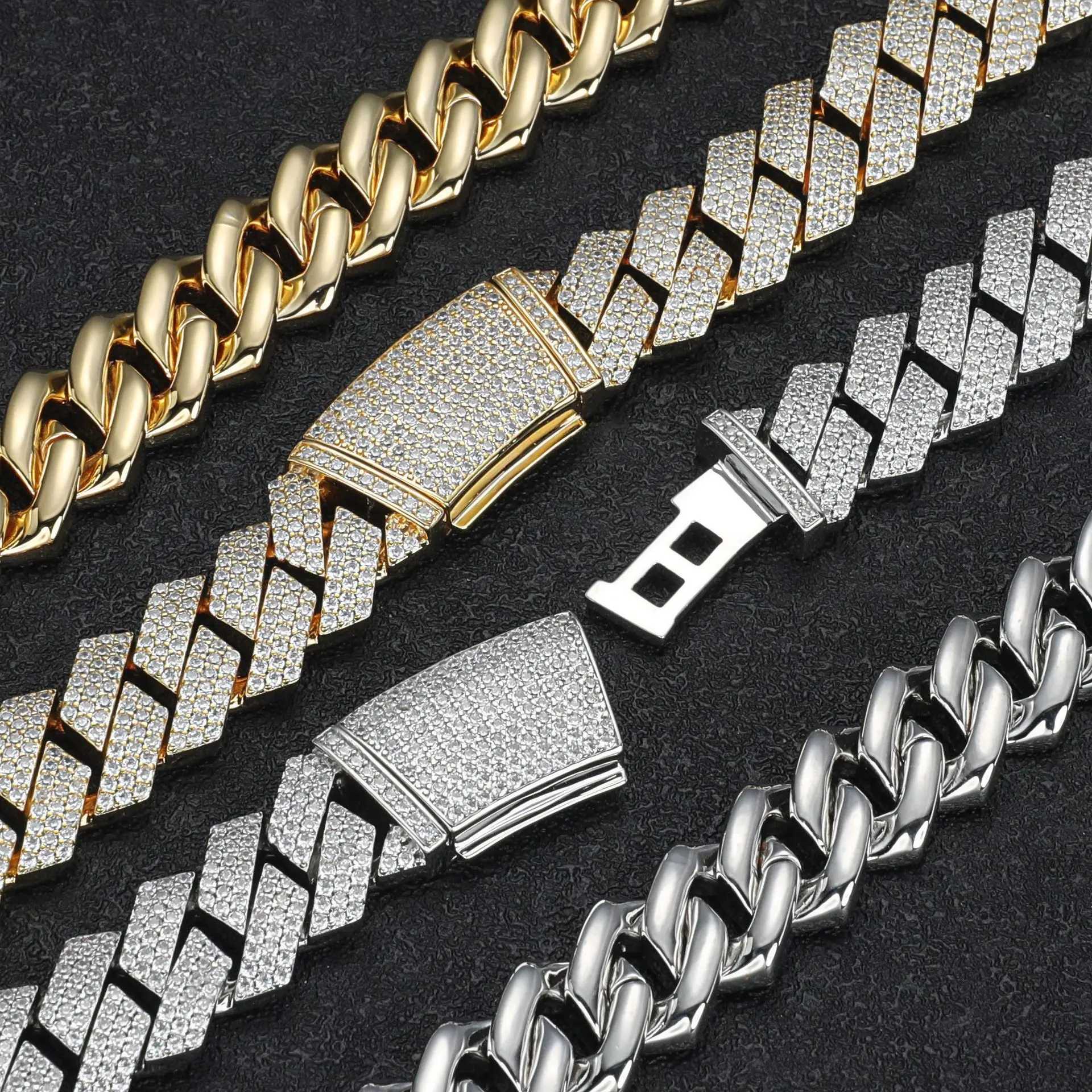 Mens Iced Out Clasp 15mm18mm Cuban Link Chain Sterling Silver S925 White Gold Plated Vvs Moissanite Cuban