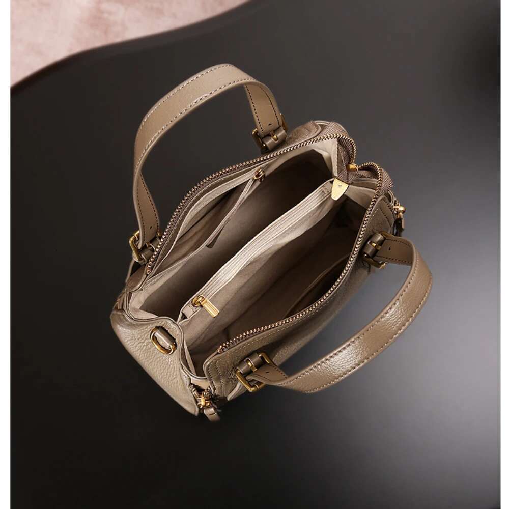 Classic Summer Double Zipper Design Hand Bags For Cowskin Leather Adjustable Handle Women Tote Shoulder Bag