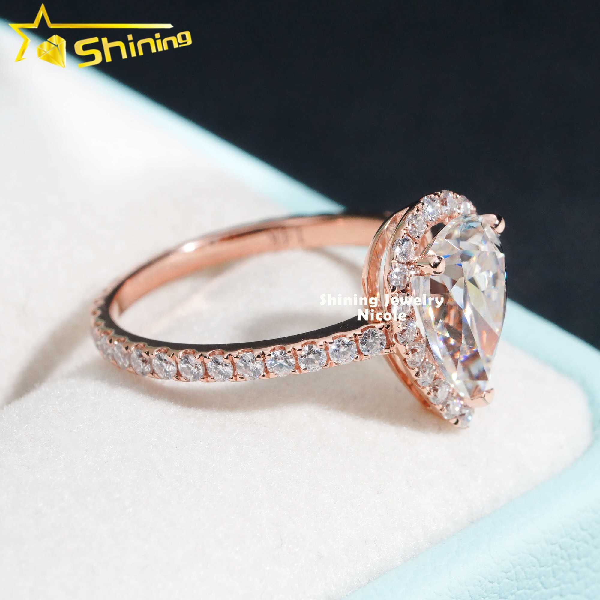 Top Quality D Color Pear Cut 2ct Rose Gold Wedding Band 14k Solid Gold Diamond Moissanite Ring