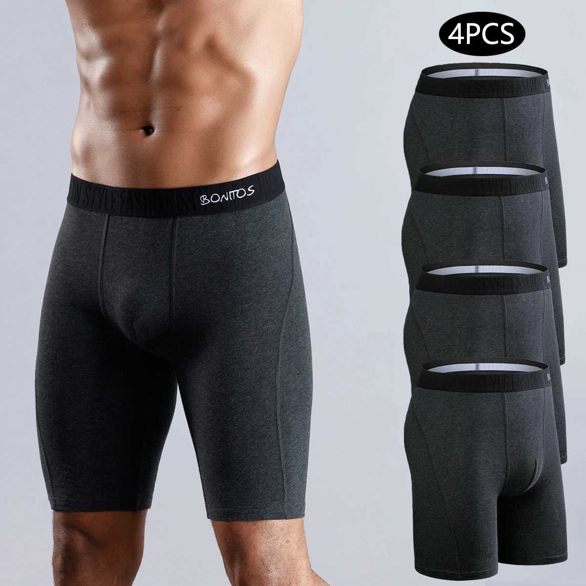 4pcs long boxers for men underwear plus size Mens panties sexy long leg underpants cotton Mens boxer shorts fashion male TrunkT250210