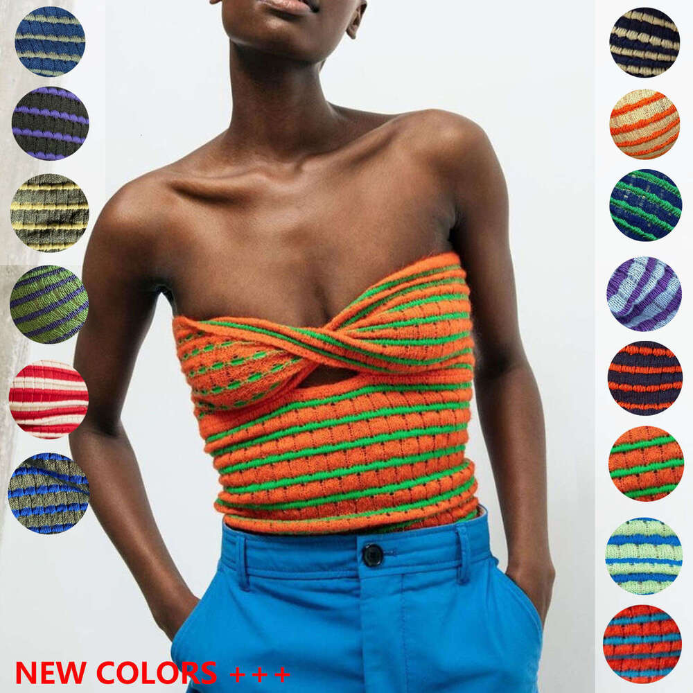Spring/Summer Hot Women's Sexy Striped Sweater Knitted strapless Tank Top 2025 Versatile New Trendy Clothing Ins