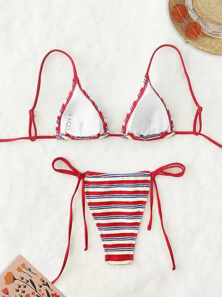 Womens Sexy Push-Up Two-Piece Swimsuit 2025 Bathing Suit Micro Beachwear Stripe Bikini Set Swimwear Trendy FashionW250214