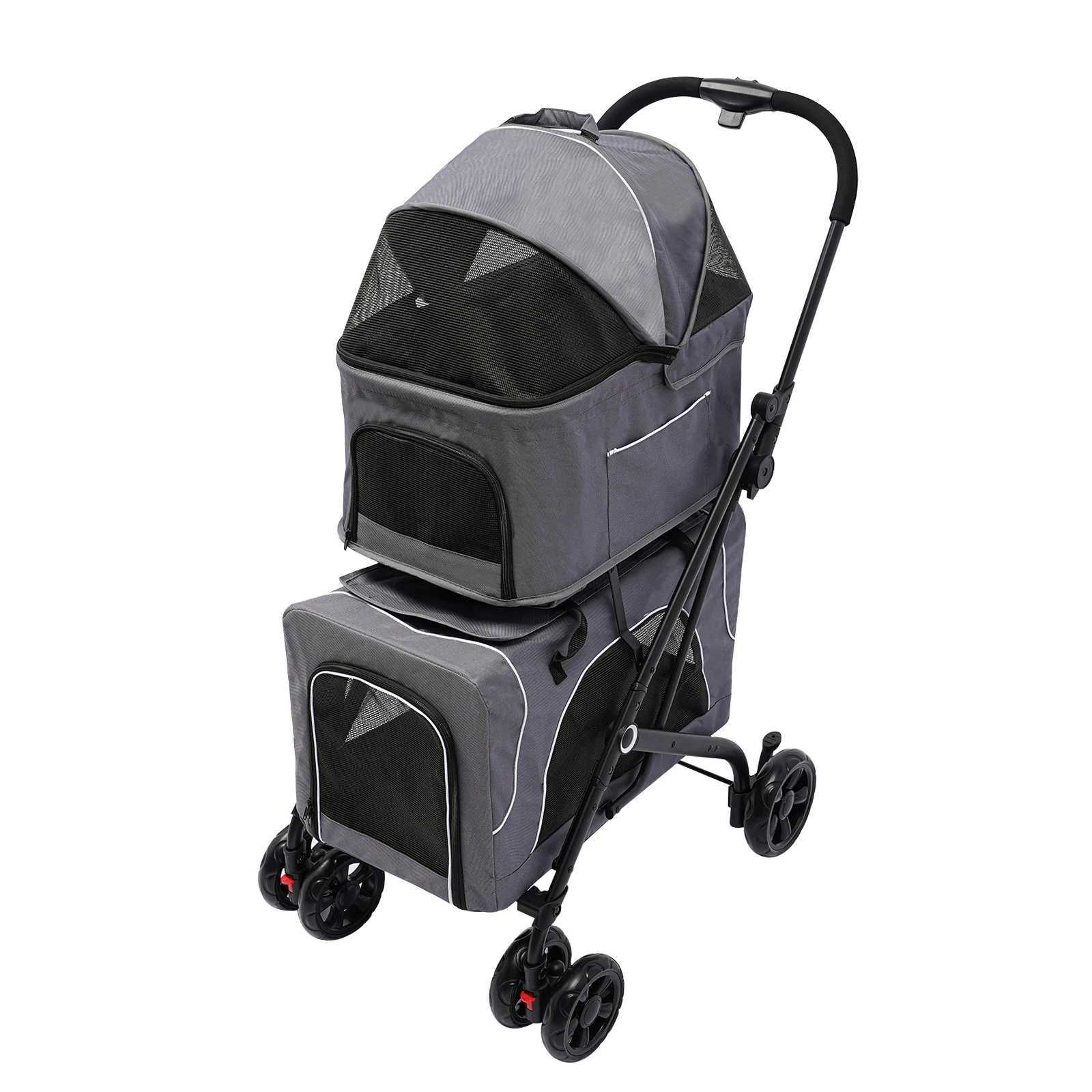 Others Dog Carrier Foldable Cat Dog Stroller Double Detachable Carrier Easy Assembly Pet Travel Carrier W/Shock Absorption Folding Lock Switch H250213