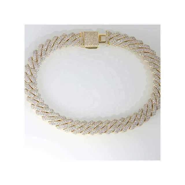 12mm Miami Cuban Link Chain Vvs Moissanite Diamond Stubbed 925 Sterling Silver White Gold Plated 18-24 Hip Hop Jewellery