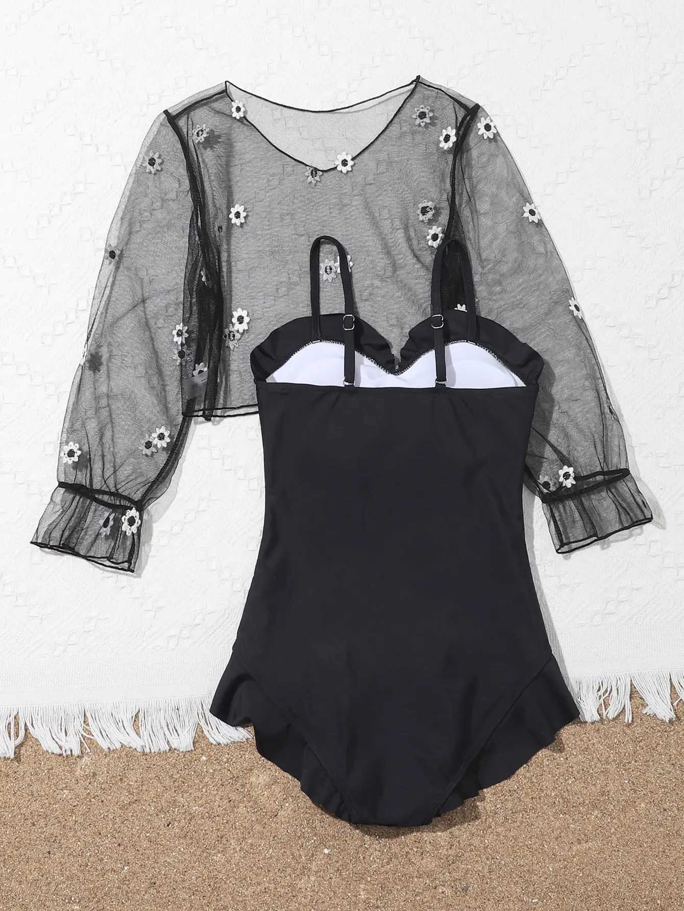 2023 Ruffle Trim One Piece Swimsuit Cover Up Top Kids Swimwear Female Childrens Bathers Bathing Swimming Swim Suit BeachwearXJ250214