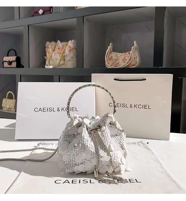 Designer Dia Tassel Sequins Evening Wedding Party Clutch Purse Metal Ring Women's Handbag Shoulder Crossbody Bag