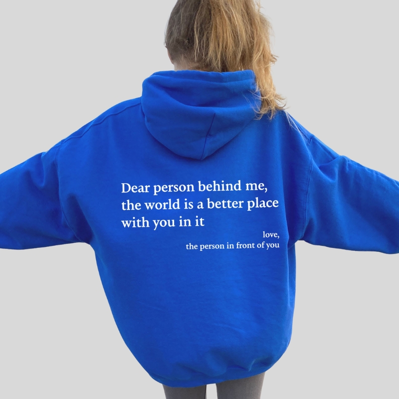 New arrival European beautiful women's fleece sweater letter slogan printed kangaroo pocket drawstring printed hoodie