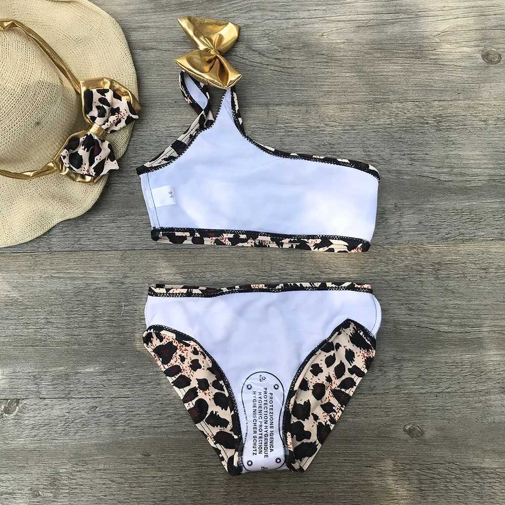 Baby Girls Swimsuit Leopard Print Beach Swimwear Children With Headband Kids Bathing Suit Bikini Set Girl Biquinis femininoXJ250214