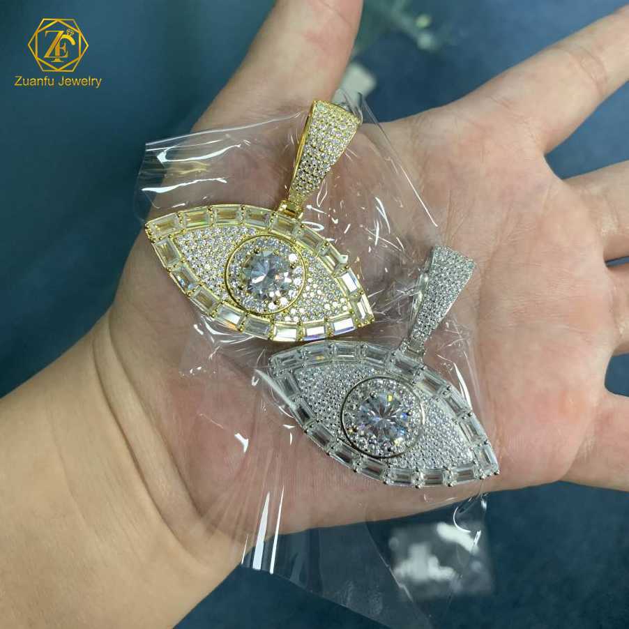 Wholesale Iced Out Gold-Plated VVS Moissanite Pendants - Evil Eye & Hamsa Hand Symbols in 925 Sterling Silver
