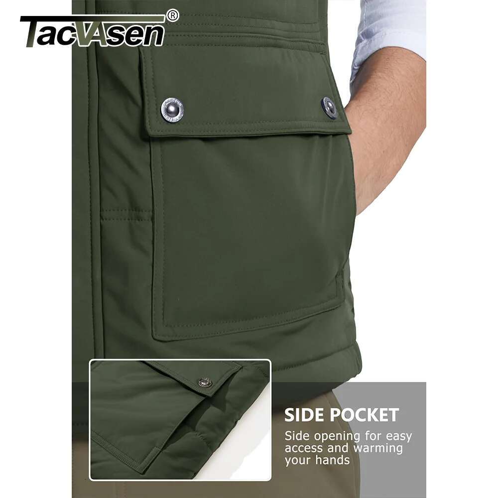 TACVASEN Outdoor Fleece Vest Jacket Mens Thermal Warm Sleeveless Jackets Fall Spring Full Zip Cargo Vests Coat Male Waistcoats