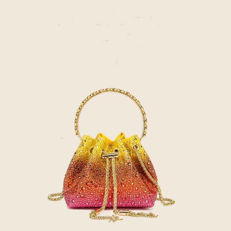 Handmade Rhies Evening Clutch Bag Purses And Handbag Designer Shoulder Shiny Crystal Clutch Purse Bucket Bag