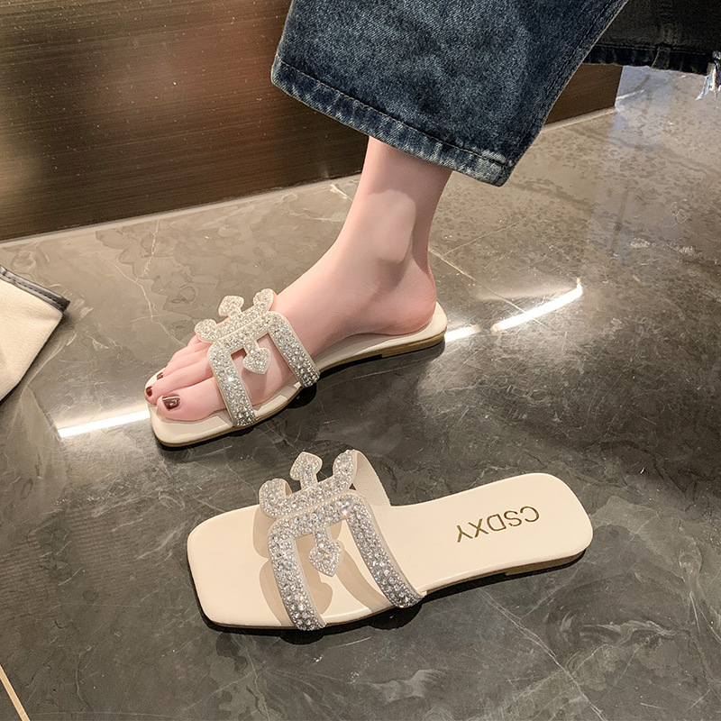 NEW hot Women Slippers Plus Size Fashion Flat Bottom Versatile Dia Design Triple Black Beige Khaki Free shipping