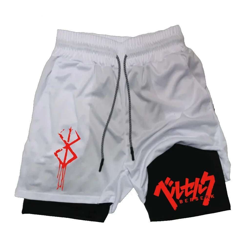 Men's Quick Drying Compression 2 In 1 GYM Breathable Shorts Printed Sports Fiess Double Layer Workout Tight Short Pants