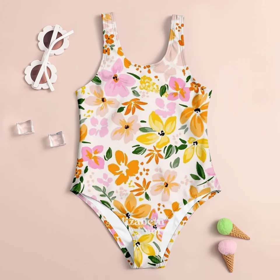New Girl Summer One-Piece Swimsuit Fashion Cute Leopard Print Floral Fragment 3d Women Swimwear Sleeveless Swim ClothingXJ250214