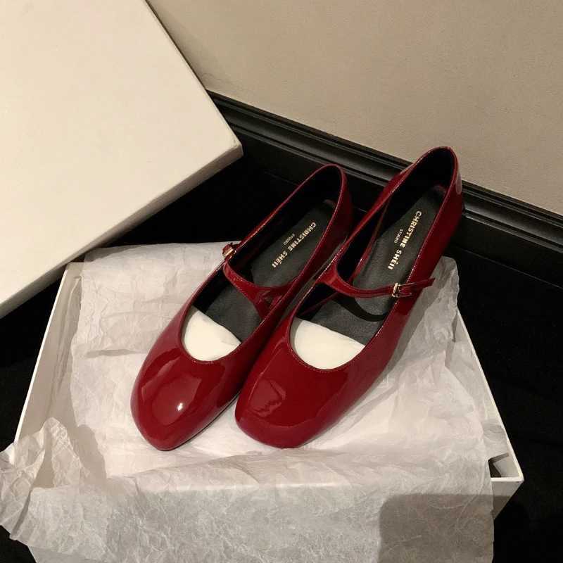 Mary Jane for Wen 2025 Fi Leisure Patent Leather Single Soft Portable Red Ballet Shoes atos De Mujer Y250214