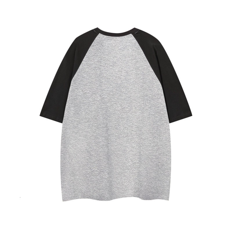 Designer Color Blocked Off Shoulder American T-shirt Short Sleeve 2025 Spring/summer New Style Loose Concealed Women's Top Grey