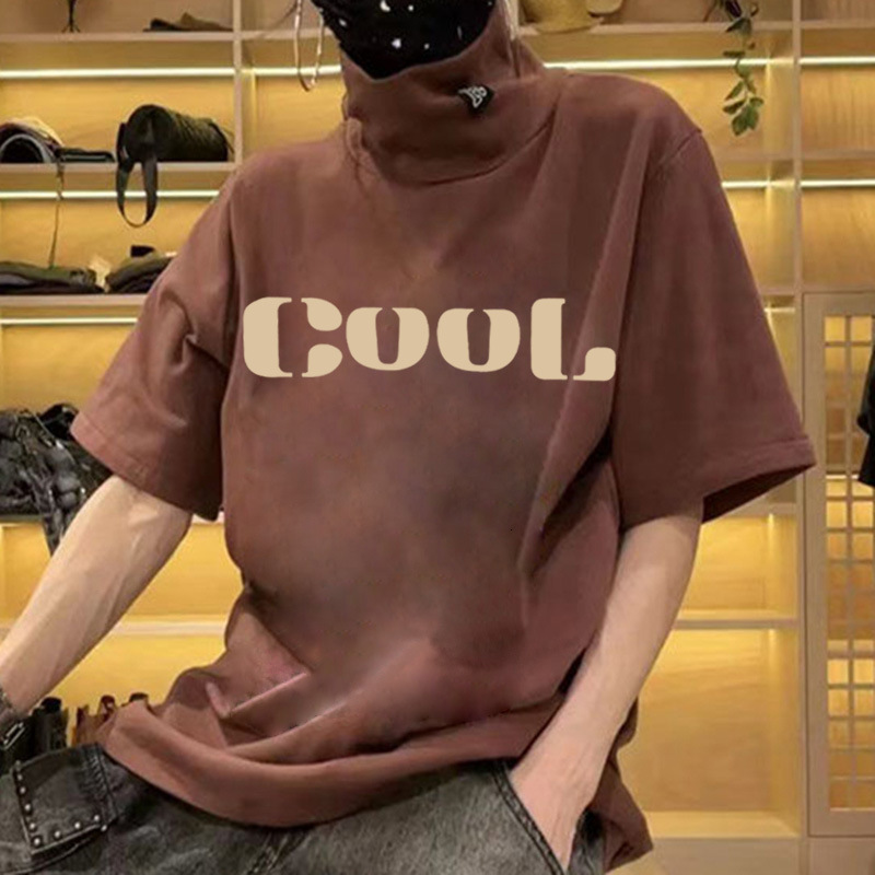 Designer Fashion Trend 2025 Autumn/winter Cotton Loose Versatile Top With Letter Design Sense Half Sleeve Bottom Shirt Women's Wear